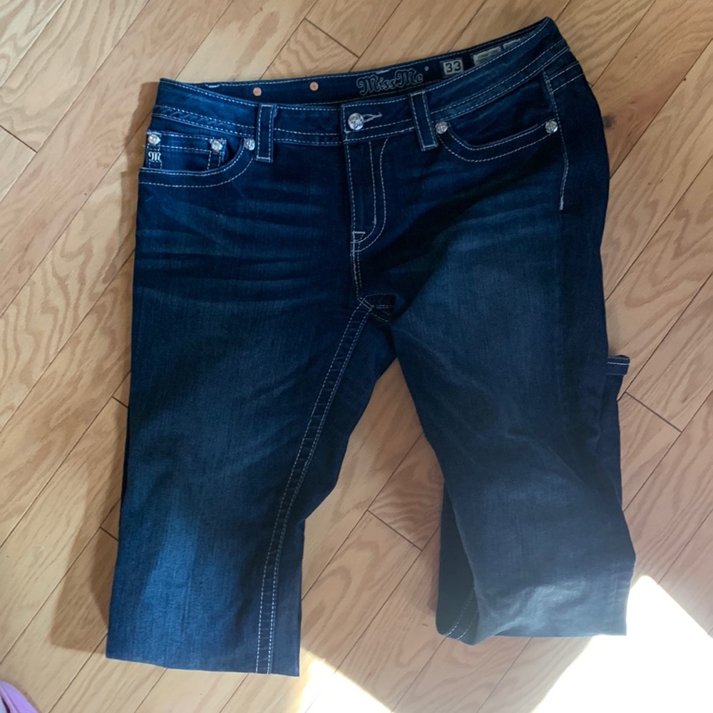 MISS ME Size 33 signature straight with horseshoe diamond bling